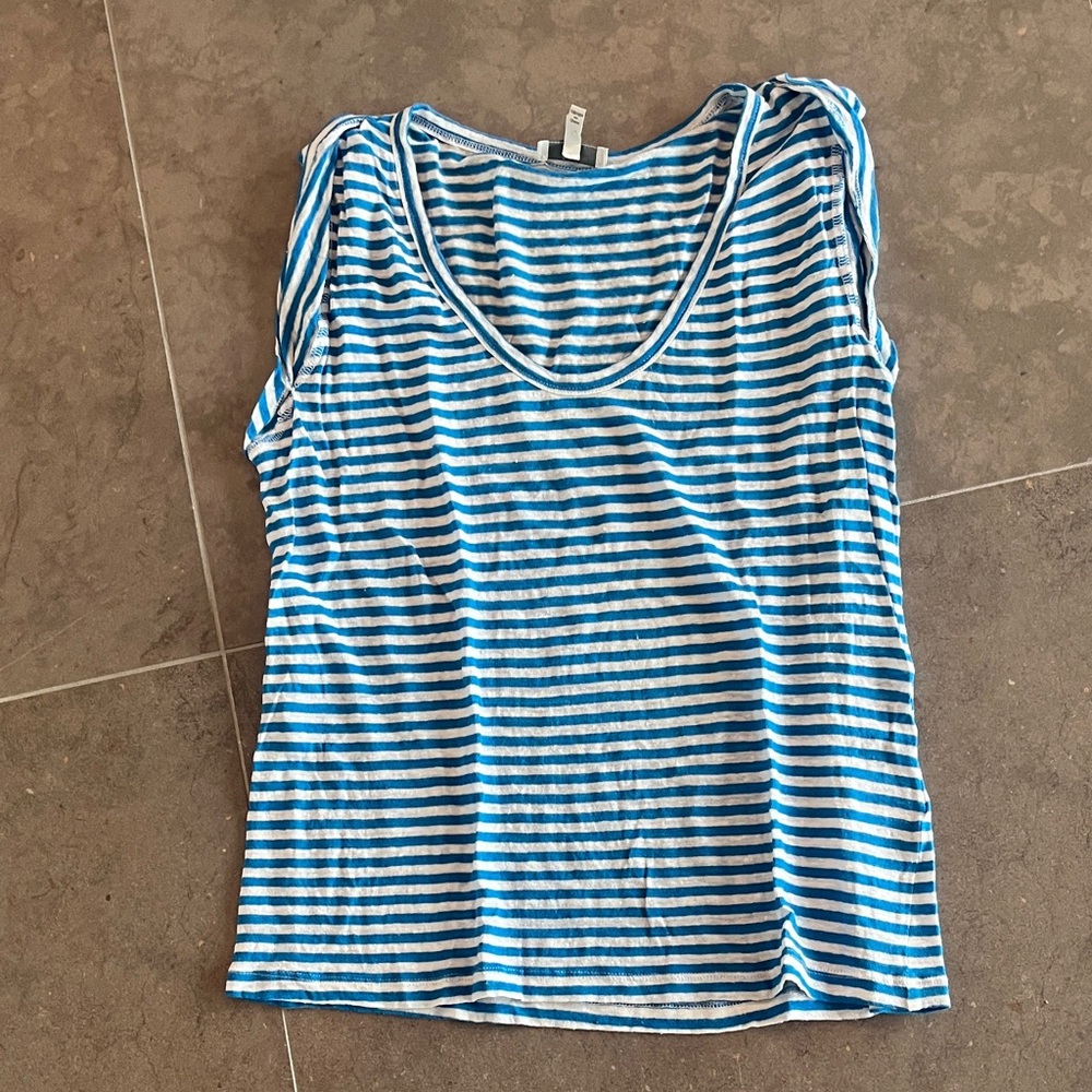 Joie Linen Blue and White Striped Tank Top